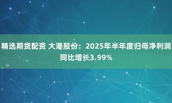 精选期货配资 大港股份：2025年半年度归母净利润同比增长3.99%