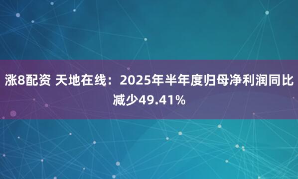 涨8配资 天地在线：2025年半年度归母净利润同比减少49.41%